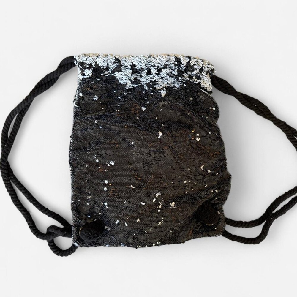 Black Sequin Drawstring Backpack - image 1